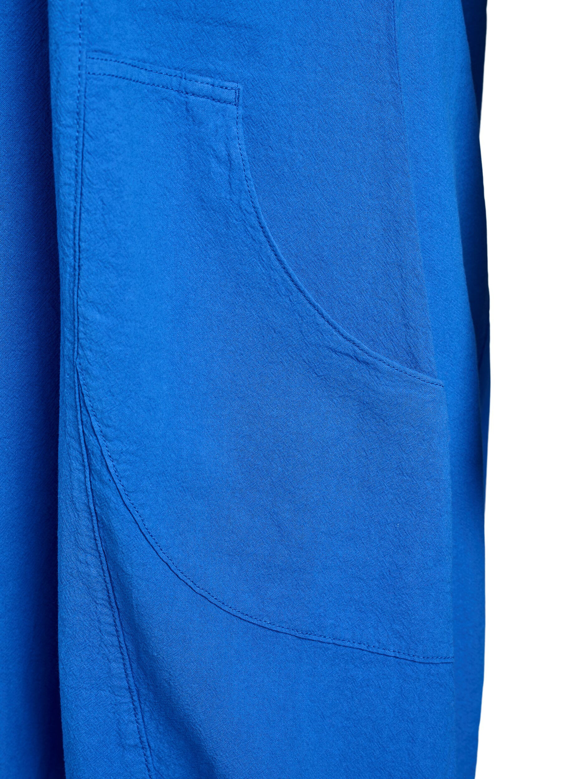 Zizzi Kurzarm Kleid aus Baumwolle, Blau, Packshot image number 3