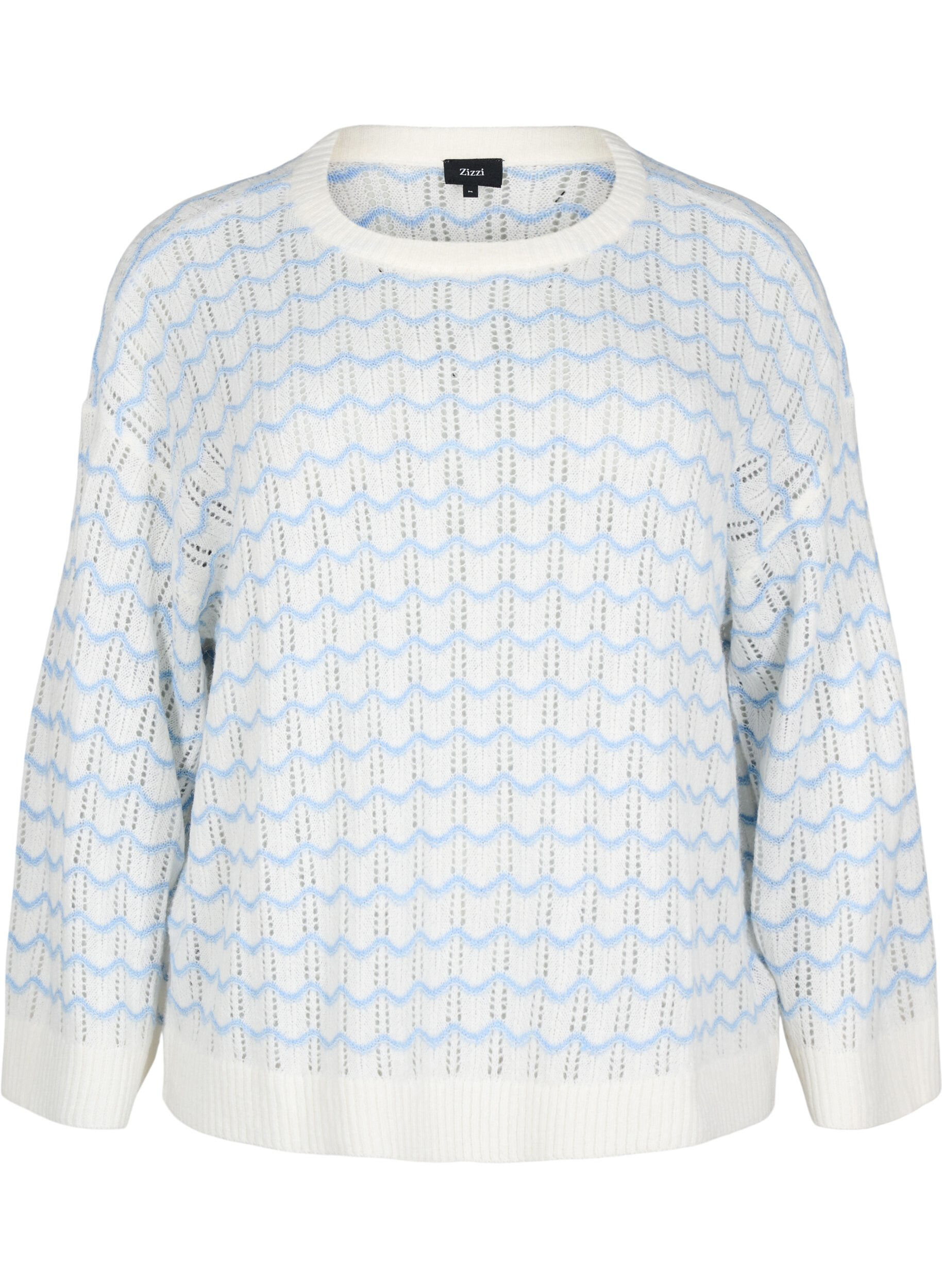 Zizzi Lockere Strickbluse mit Wellenmuster, Cloud Dancer Comb, Packshot image number 0