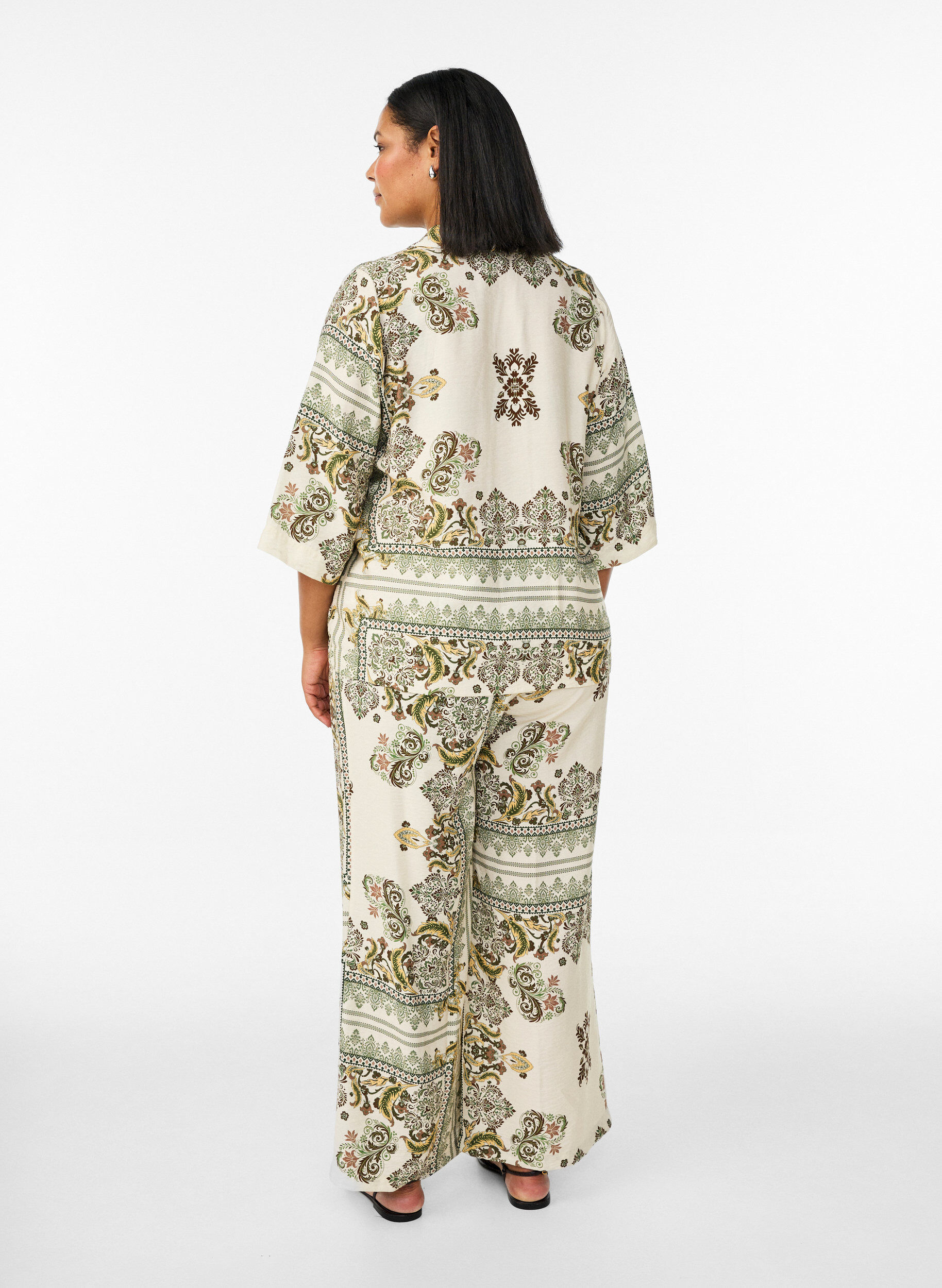 Zizzi Gemusterte Hose mit weitem Bein, Gr&uuml;n, Model image number 2