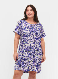 Bedrucktes Kleid mit kurzen Ärmeln, Purple Small Flower, Model