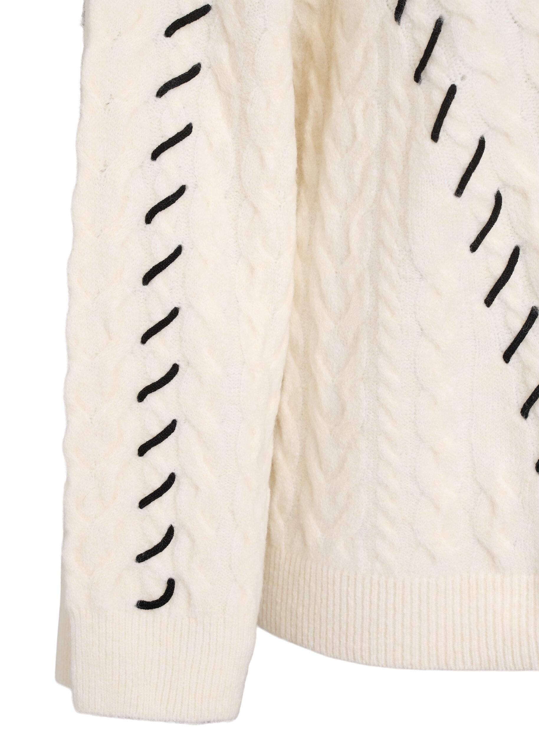 Zizzi Strickbluse mit Zopfmuster und Kontrastdetails, Beige, Packshot image number 3