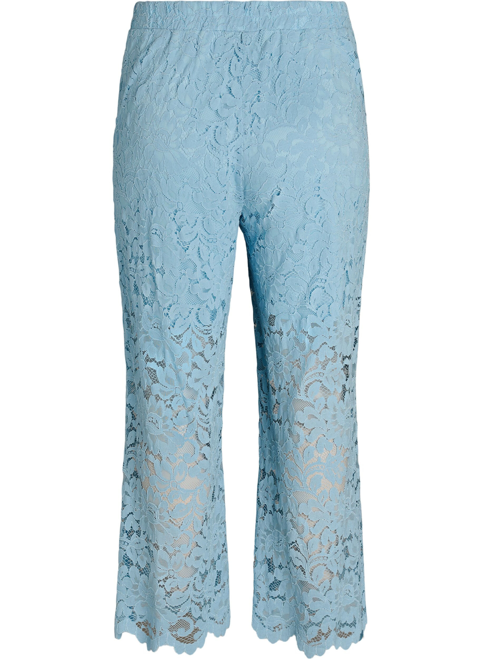 Zizzi Hoch taillierte Spitzenhose mit geraden Beinen, Blau, Packshot image number 1