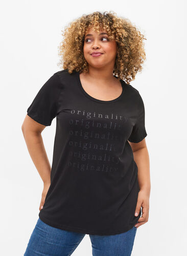 Baumwoll-T-Shirt mit zweifarbigem Logodruck, Black Originality, Model image number 0