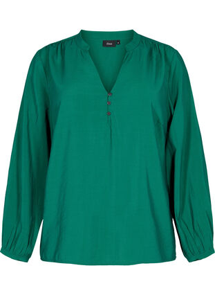 Langärmelige Bluse aus Viskosemischung, Evergreen, Packshot image number 0