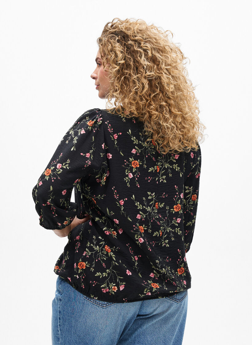 Bluse aus Spitze mit 3/4-Ärmeln, Schwarz, Model image number 2