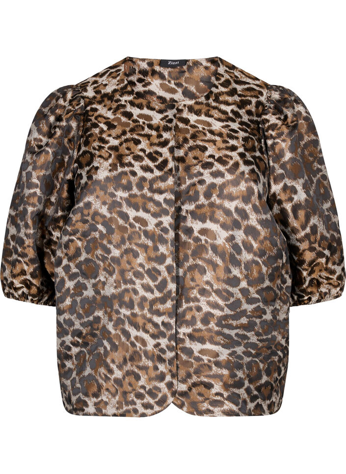 Jacquard-Leo-Jacke mit Puffärmeln, Brown Leo AOP, Packshot image number 0
