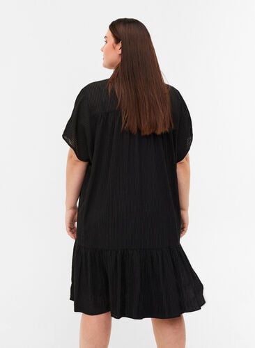 Gestreiftes Kleid aus Baumwollmischung, Black, Model image number 1