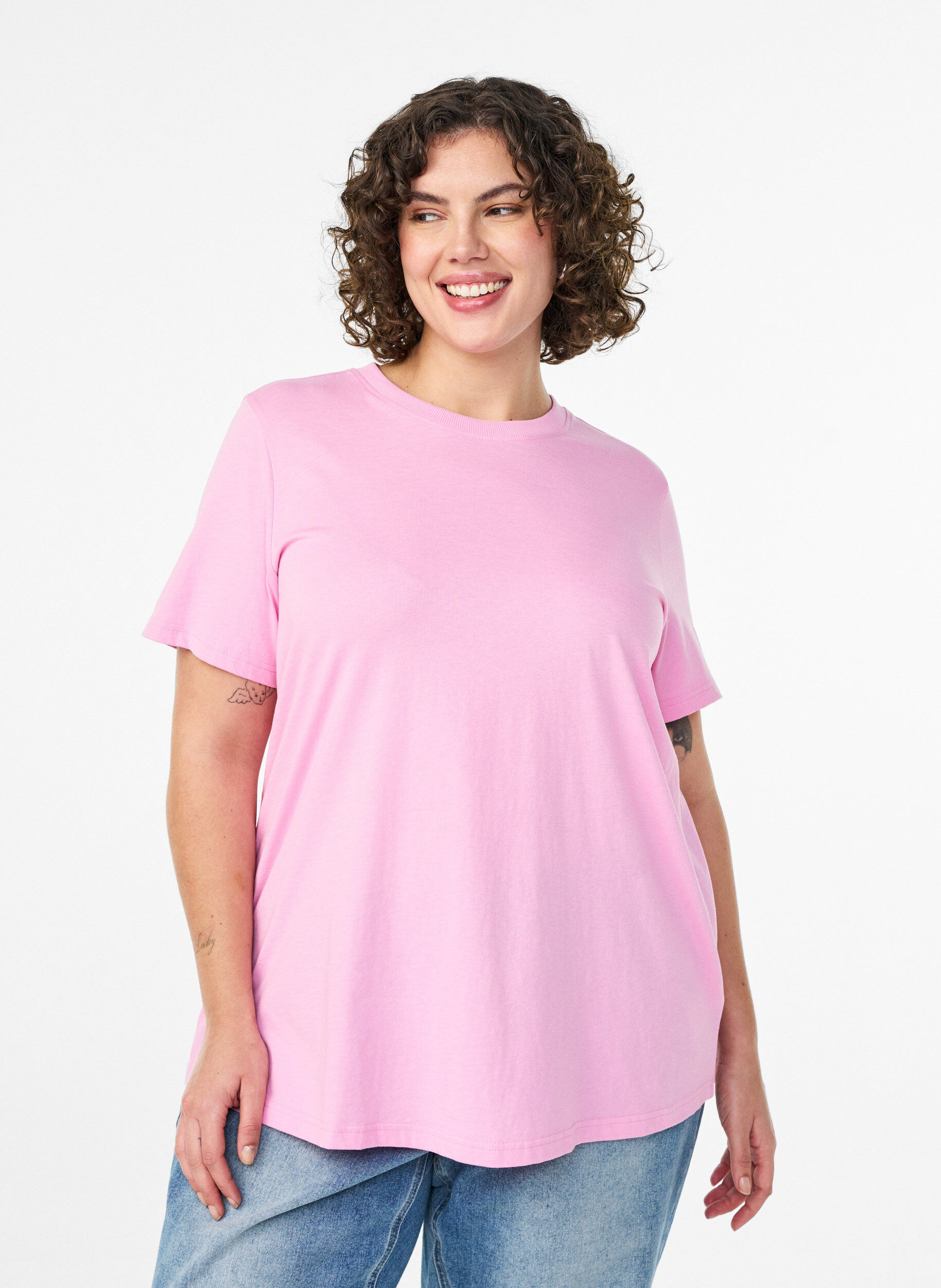 ZizziBasic-T-Shirt aus Baumwolle mit Rundhalsausschnitt, Pink, Model image number 0