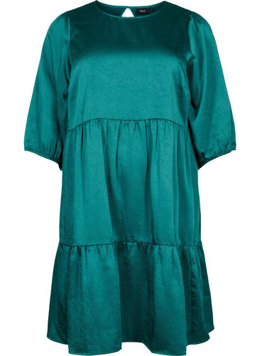 Kleid mit Rückenausschnitt und 3/4-Ärmeln, Evergreen, Packshot image number 0