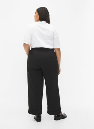 Hose mit hoher Taille und Umschlag, Black, Model image number 1