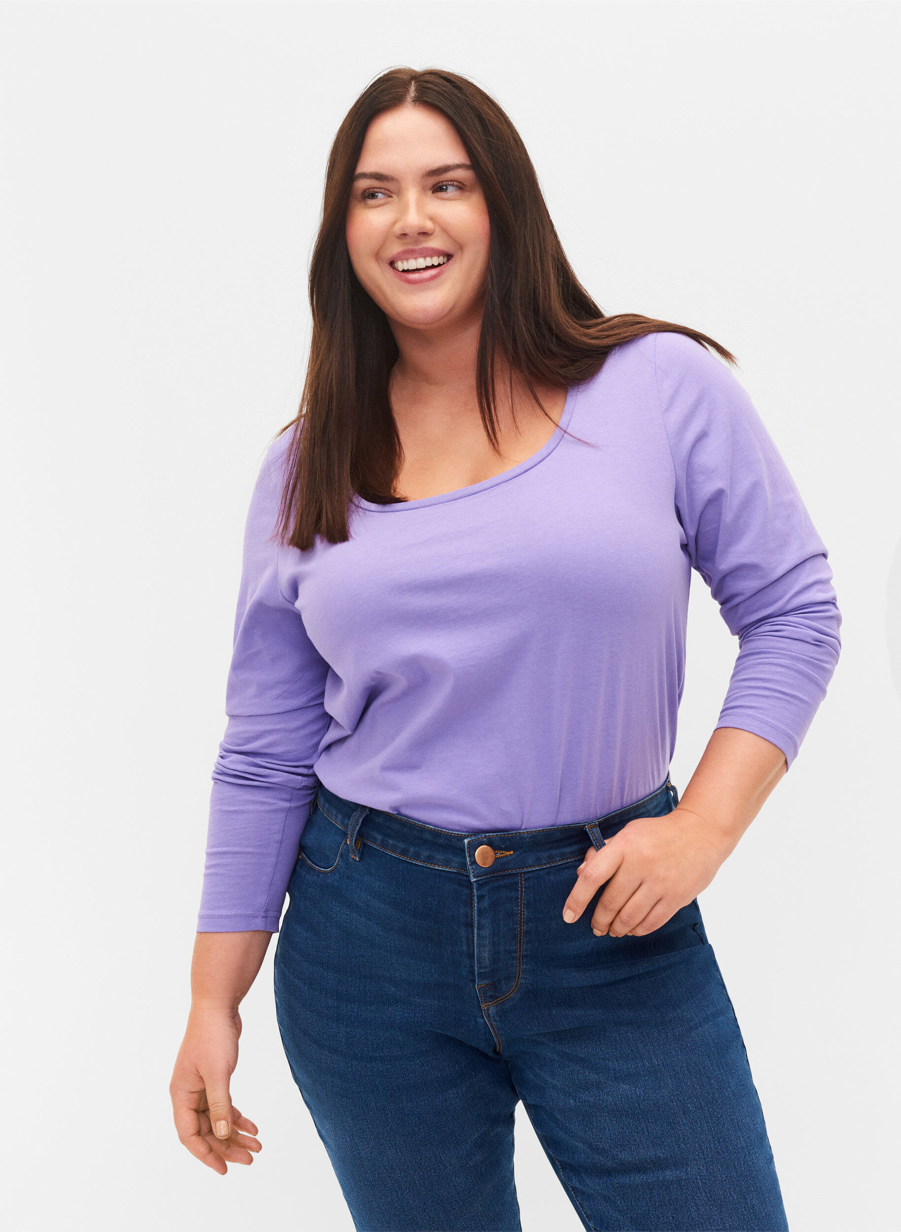 Zizzi 2er-Pack Basic-Bluse aus Baumwolle, Paisley Purple/Black, Model image number 0