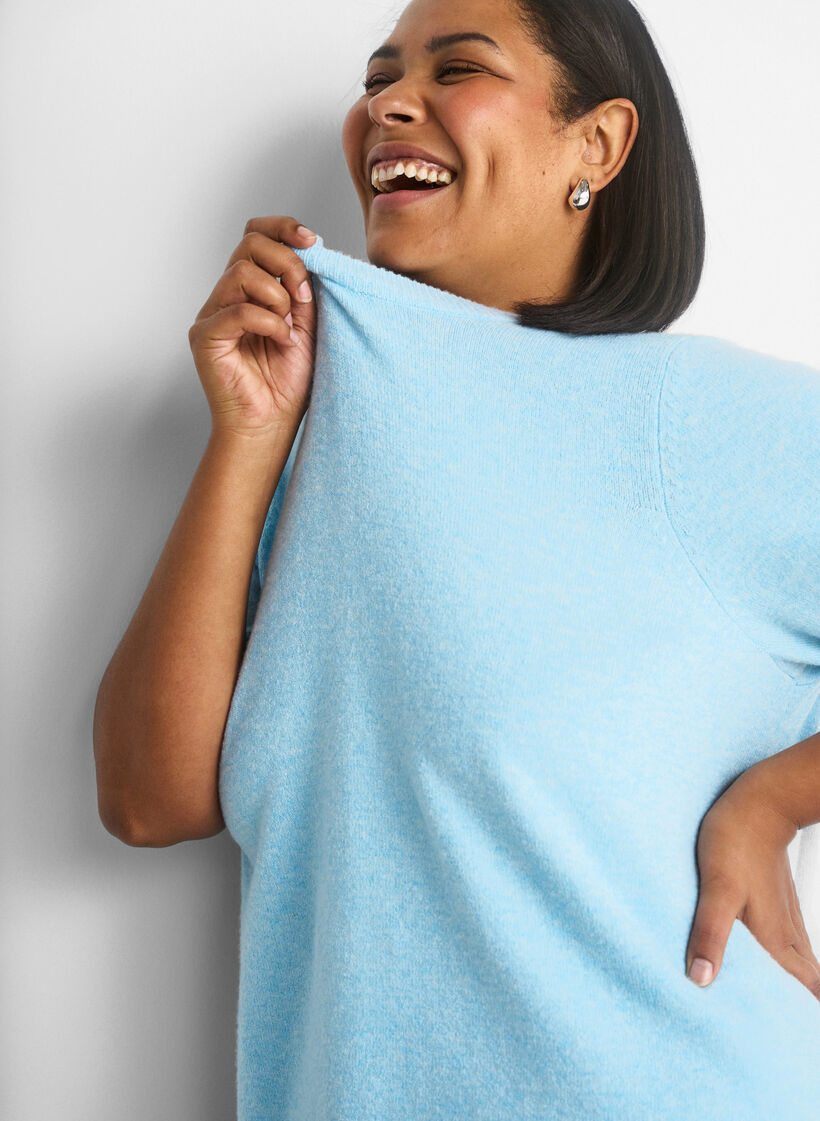 Bluse aus Strick mit kurzen &Auml;rmeln, Blau, Model image number 3