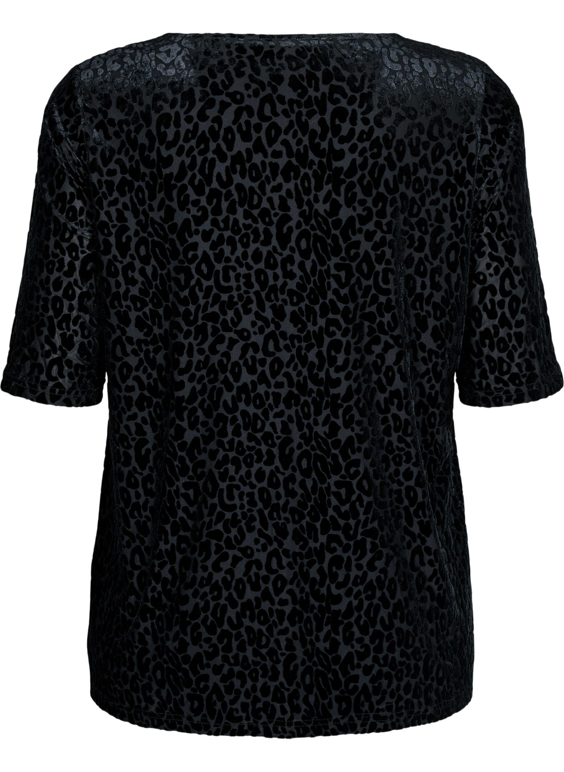 Zizzi Bluse mit kurzen &Auml;rmeln und Leopardenmuster, Schwarz, Packshot image number 1