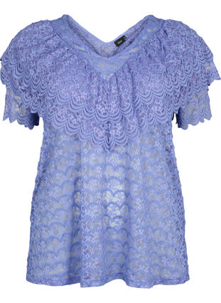 Kurzärmelige Bluse mit Rüschen, Lavender Violet, Packshot image number 0