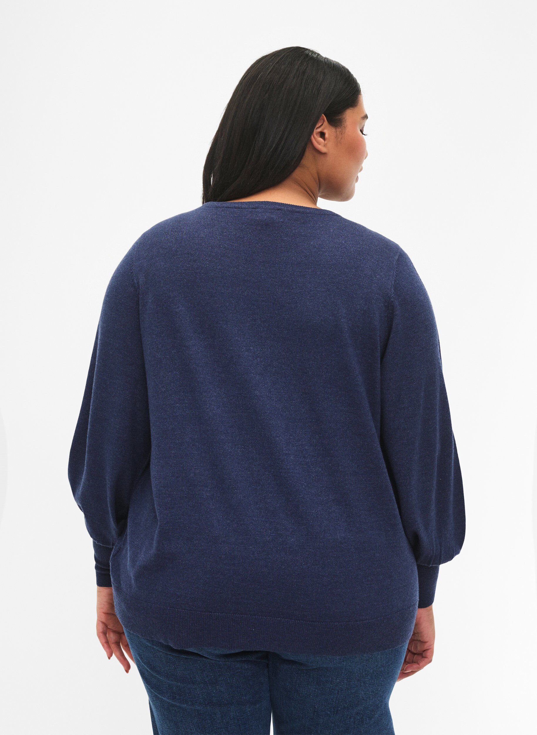 Zizzi Strickbluse mit Viskose und Ballon&auml;rmeln, Dress Blues Mel., Model image number 1