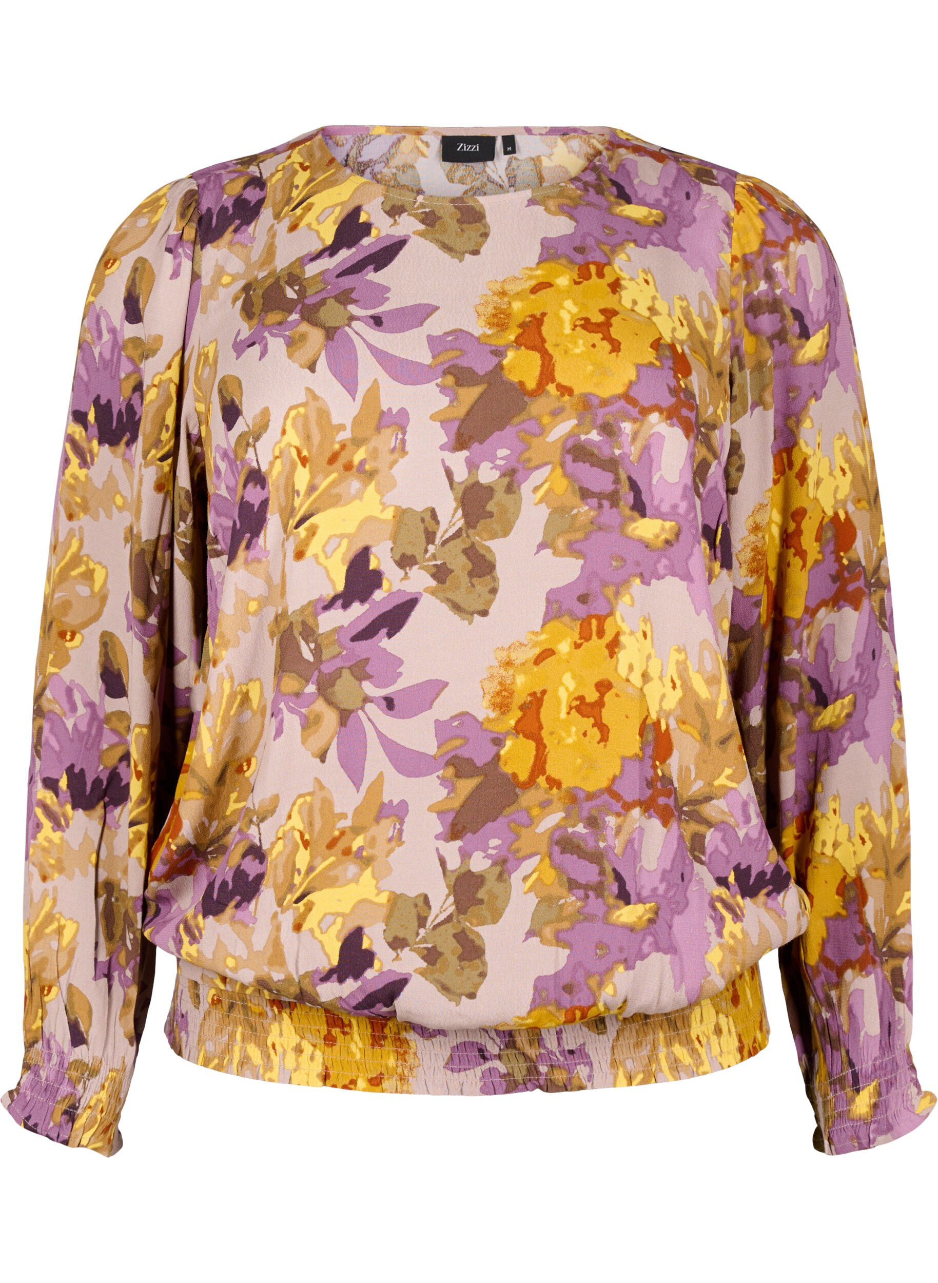 Zizzi K&uuml;nstlerbluse mit Blumenmuster, Purple Flower, Packshot image number 0