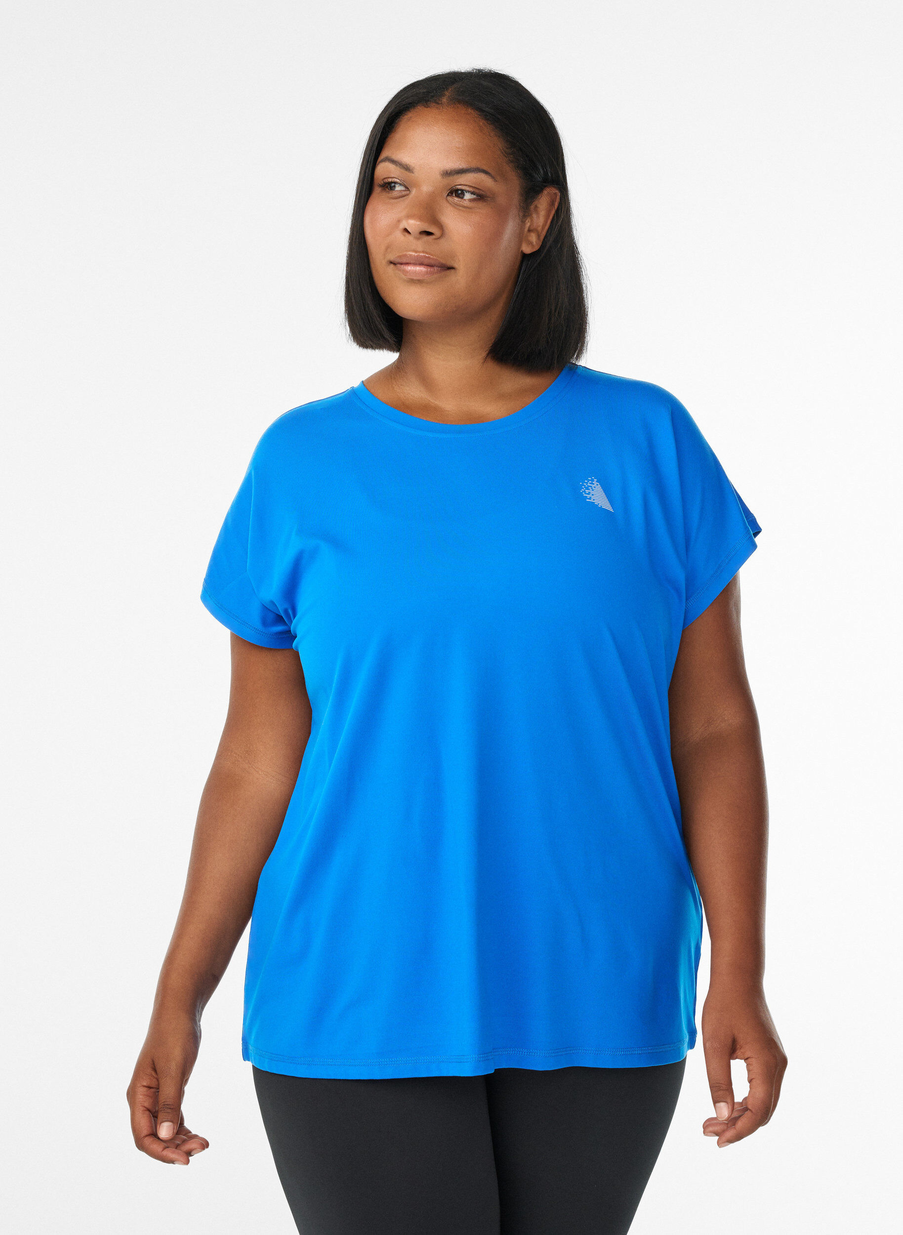 Einfarbiges Trainings-T-Shirt, Blau, Model