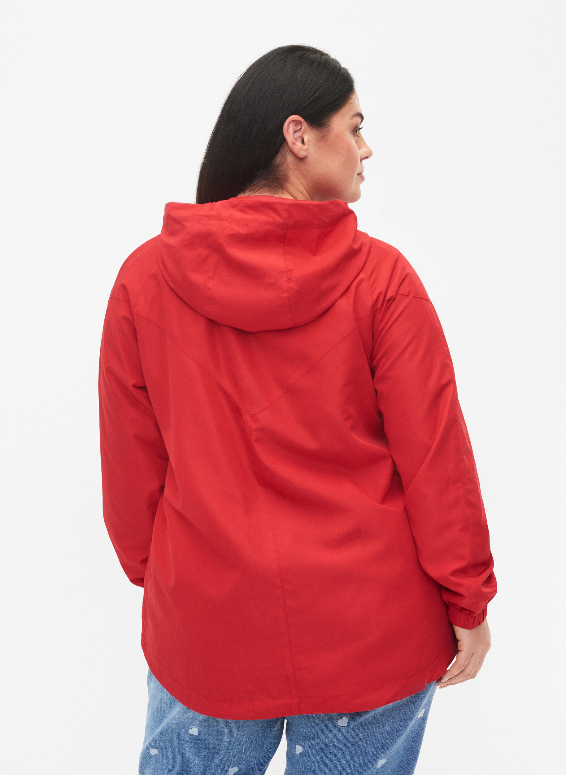 Zizzi Kurze Jacke mit Kapuze und verstellbarer Saum, Tango Red, Model image number 1