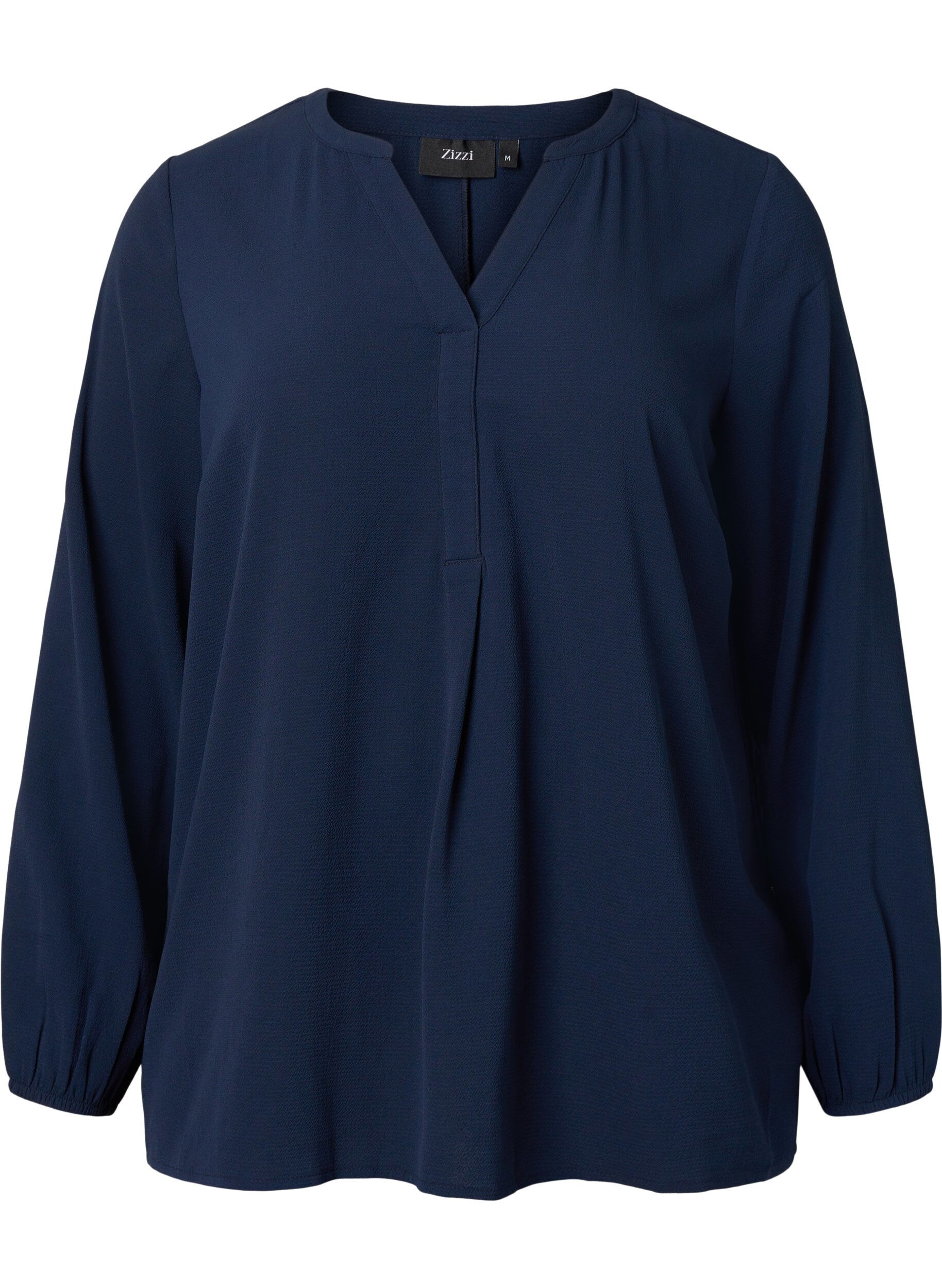 Zizzi Unifarbene Bluse mit V-Ausschnitt, Navy Blazer, Packshot image number 0