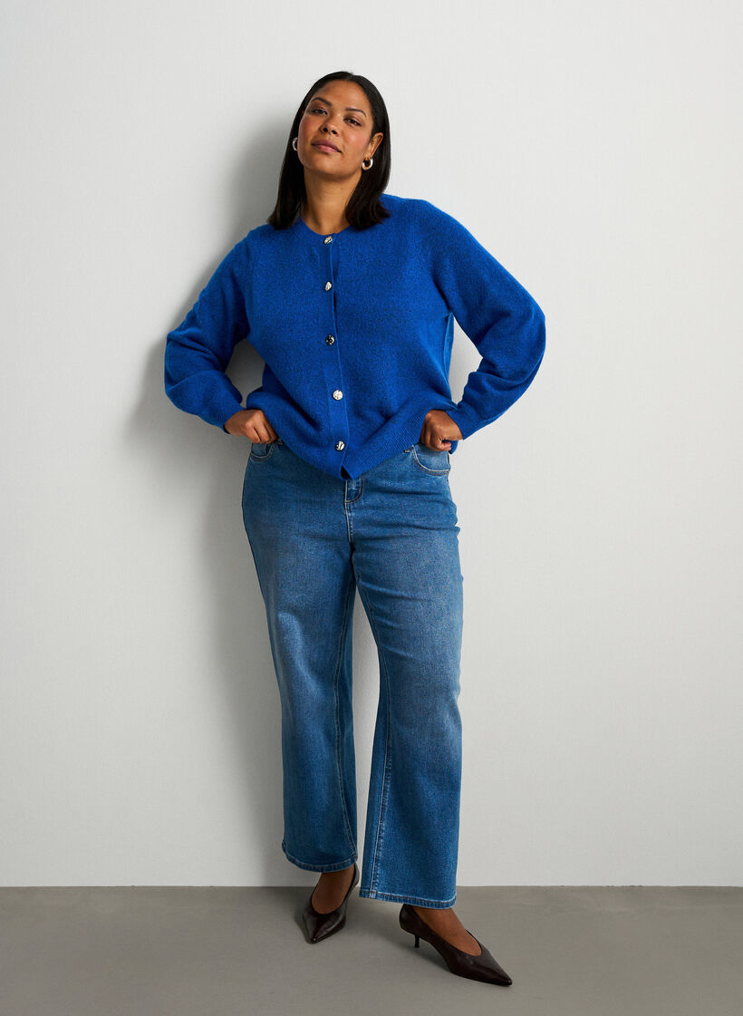 Strickjacke aus weichem Strick mit goldfarbenen Kn&ouml;pfen, T&uuml;rkis, Model image number 1