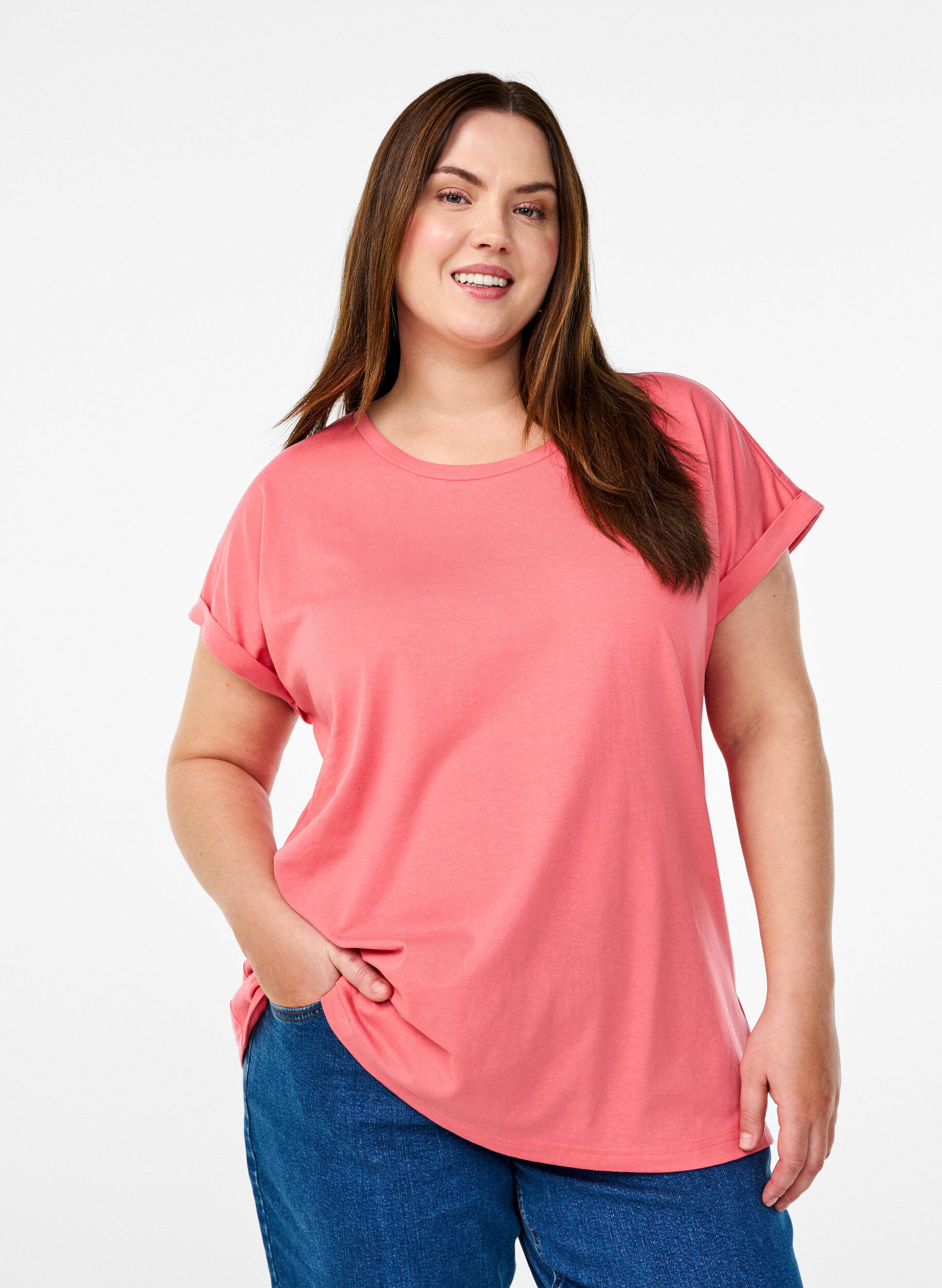 ZizziKurz&auml;rmliges T-Shirt aus einer Baumwollmischung, Rot, Model image number 0