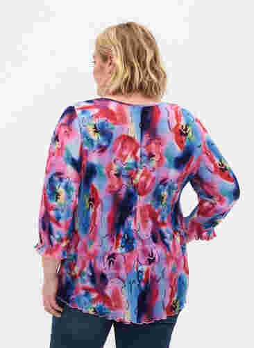Plissierte Bluse mit 3/4-Ärmeln, Lavender Space AOP, Model image number 1