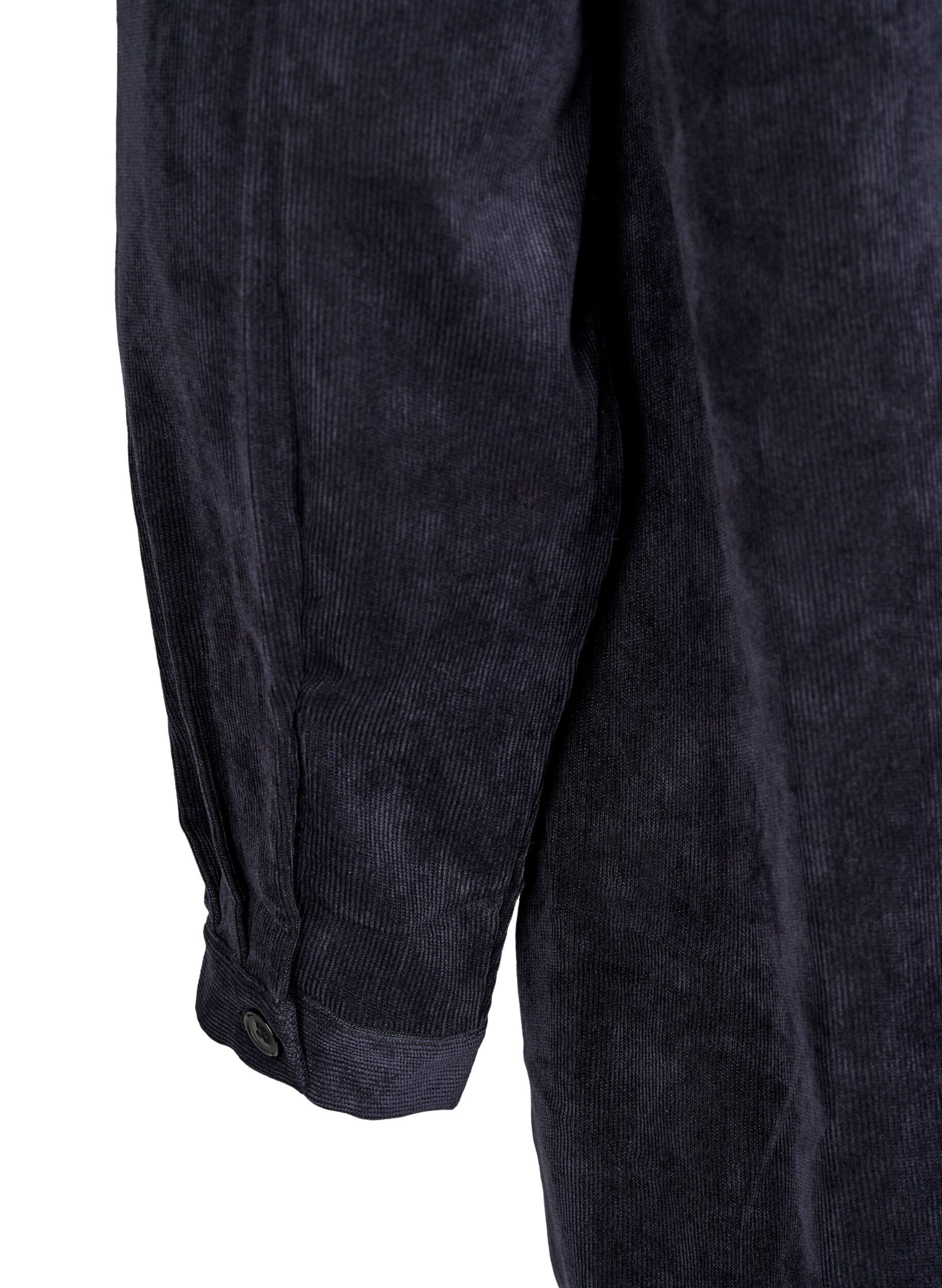 Zizzi Langes Corduroy-Hemdkleid mit Kn&ouml;pfen, Black, Packshot image number 4