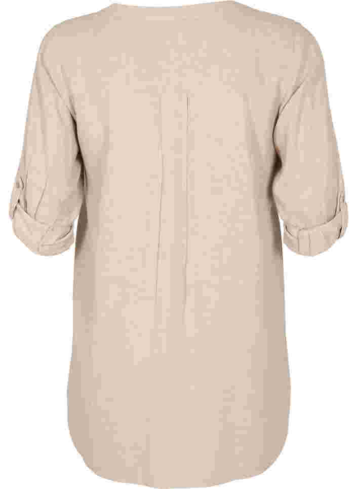 Lange Hemdbluse mit 3/4-Ärmeln und V-Ausschnitt, Simply Taupe, Packshot image number 1