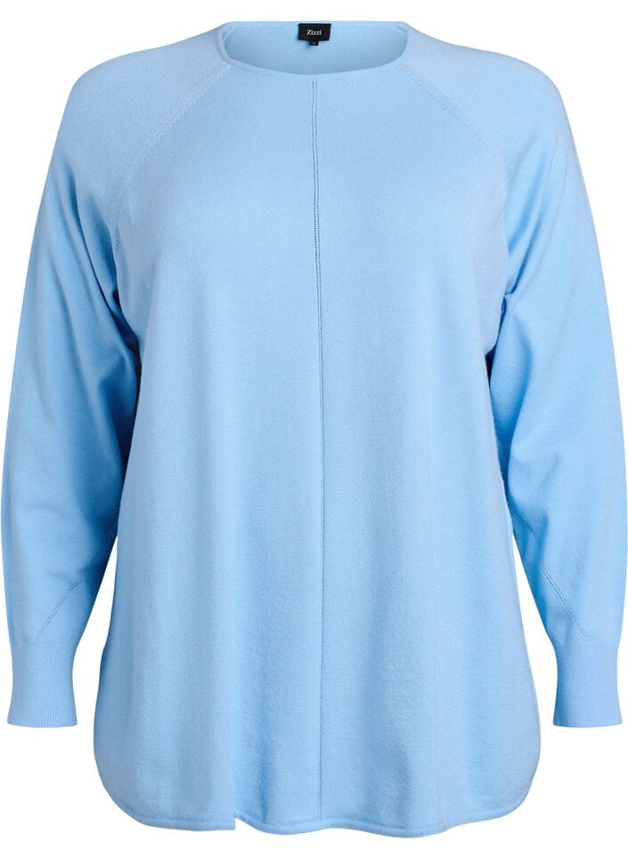 Strickbluse mit Rundhalsausschnitt und Strickmuster, Blau, Packshot image number 0