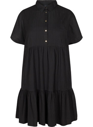 Gestreiftes Kleid aus Baumwollmischung, Black, Packshot image number 0