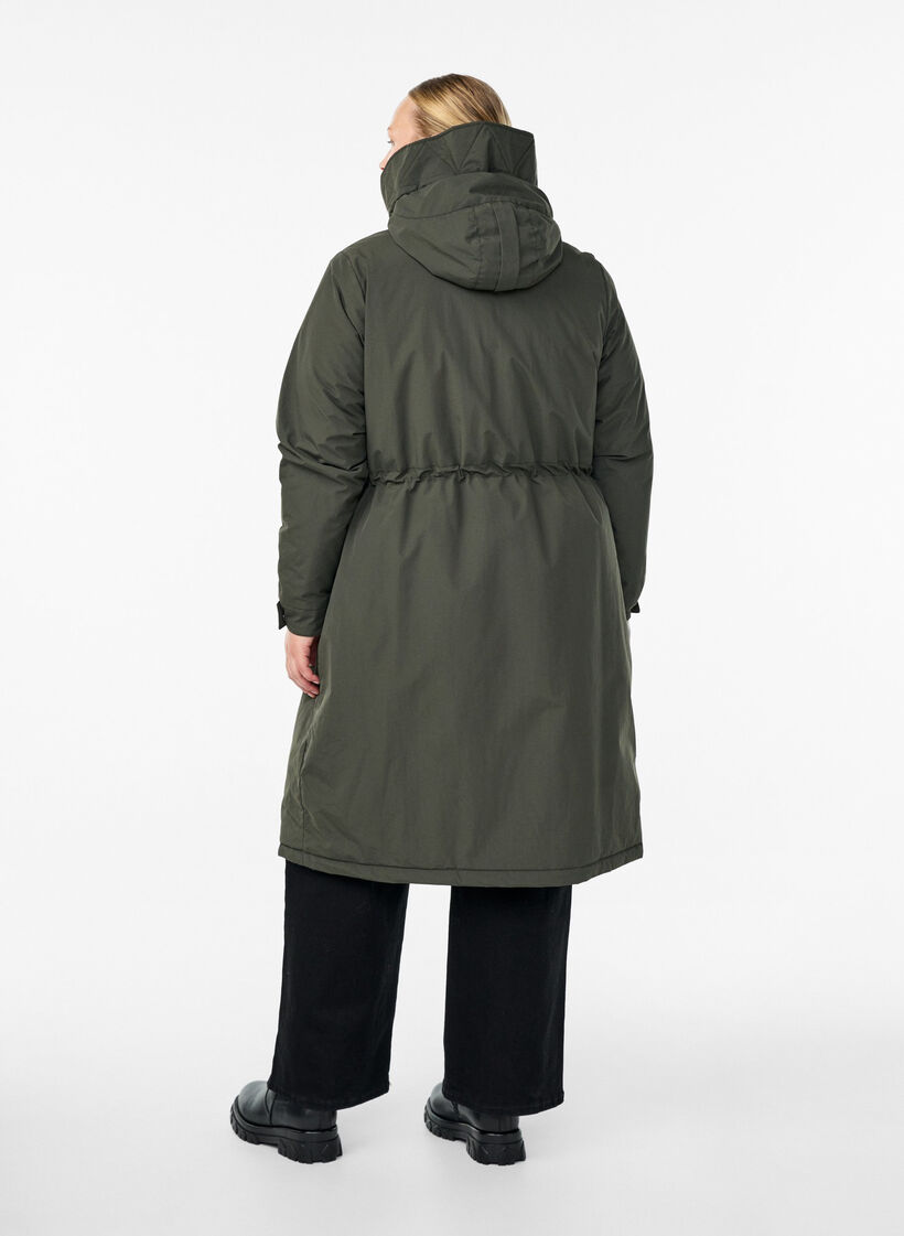 Parka mit Kapuze und verstellbarer Taille, Grün, Model image number 2