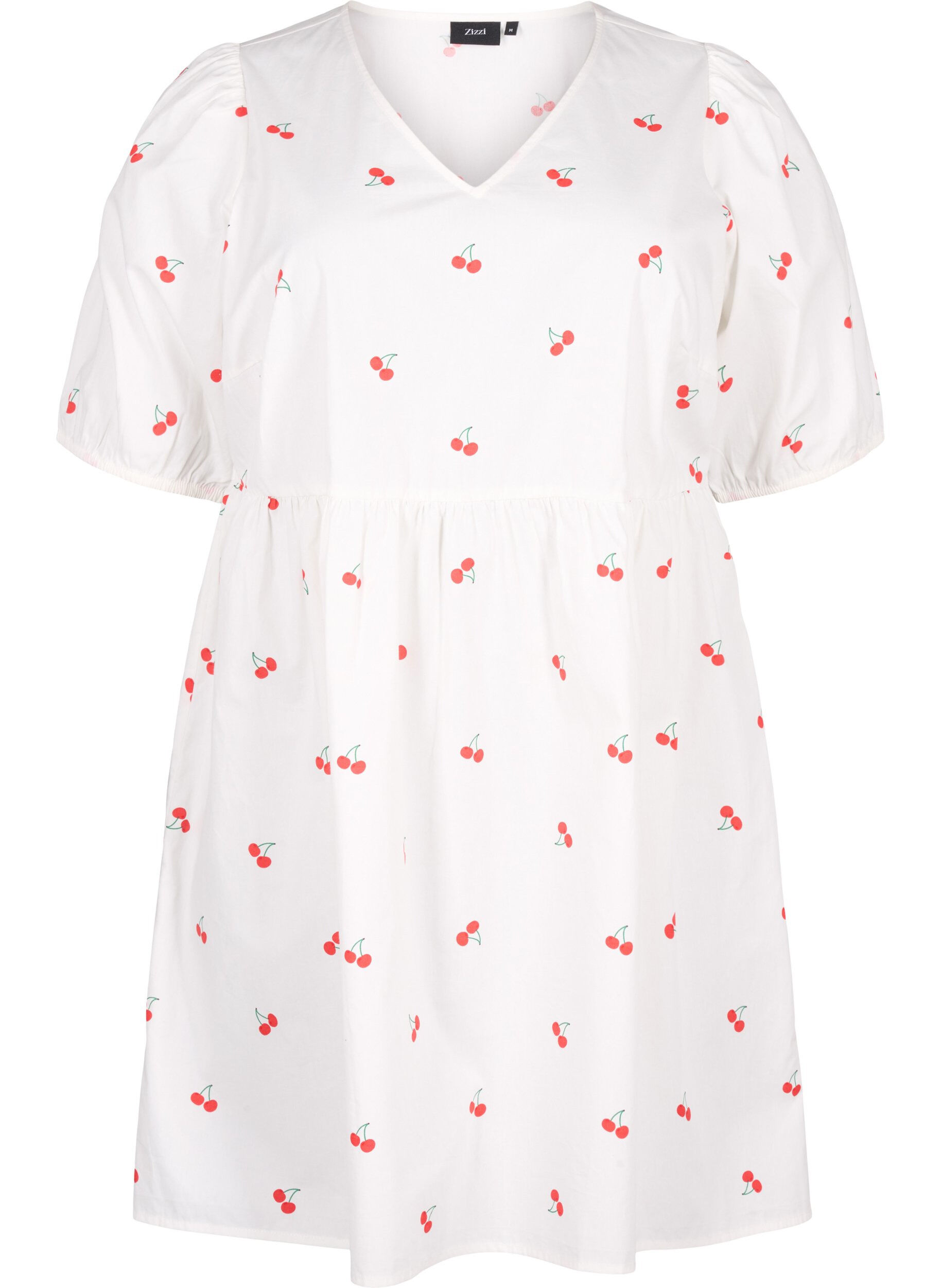 Zizzi Kleid mit Kirschdruck in A-Linien-Form, B. White/Cherry, Packshot image number 0