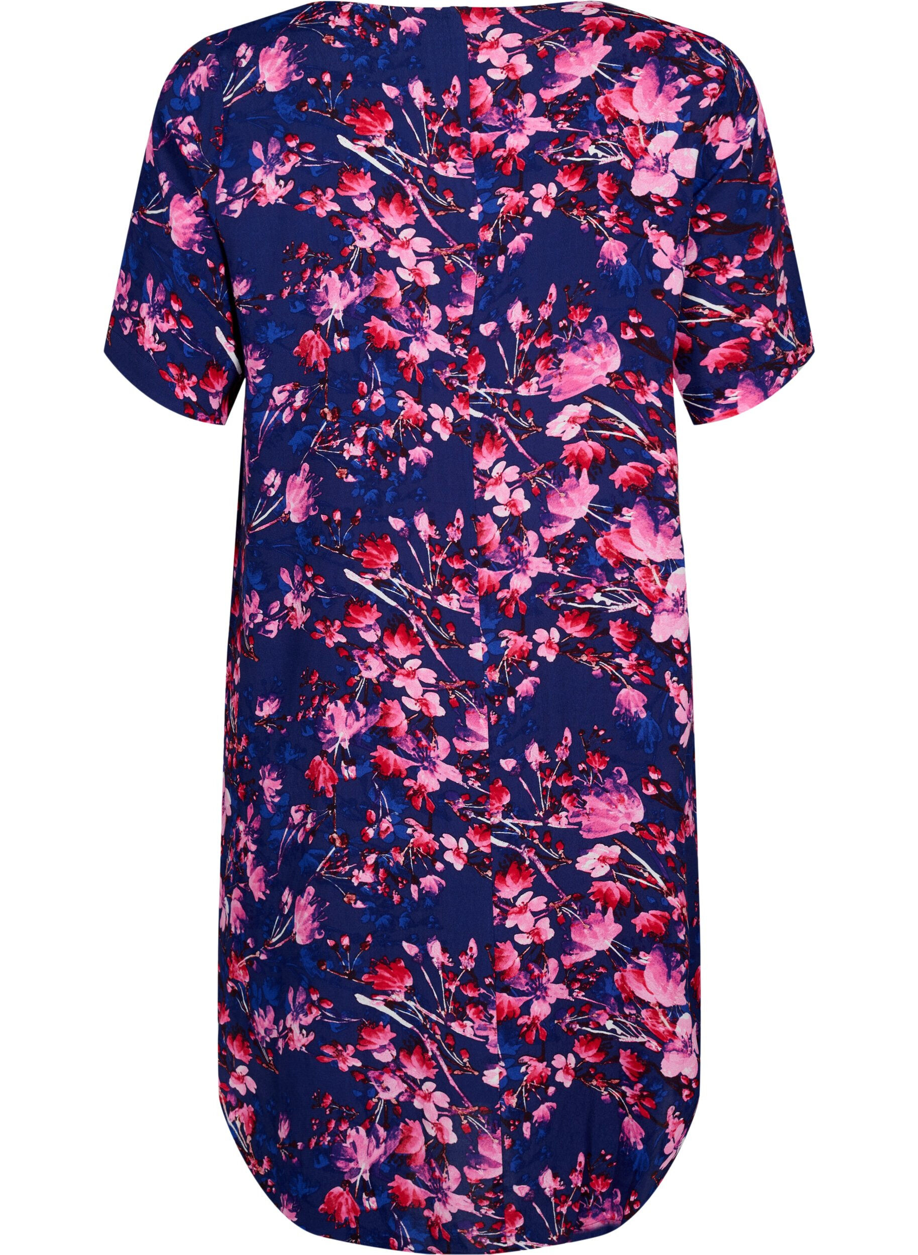Zizzi Midikleid aus Viskose mit Blumenmuster, B. Blue Pink Flower, Packshot image number 1