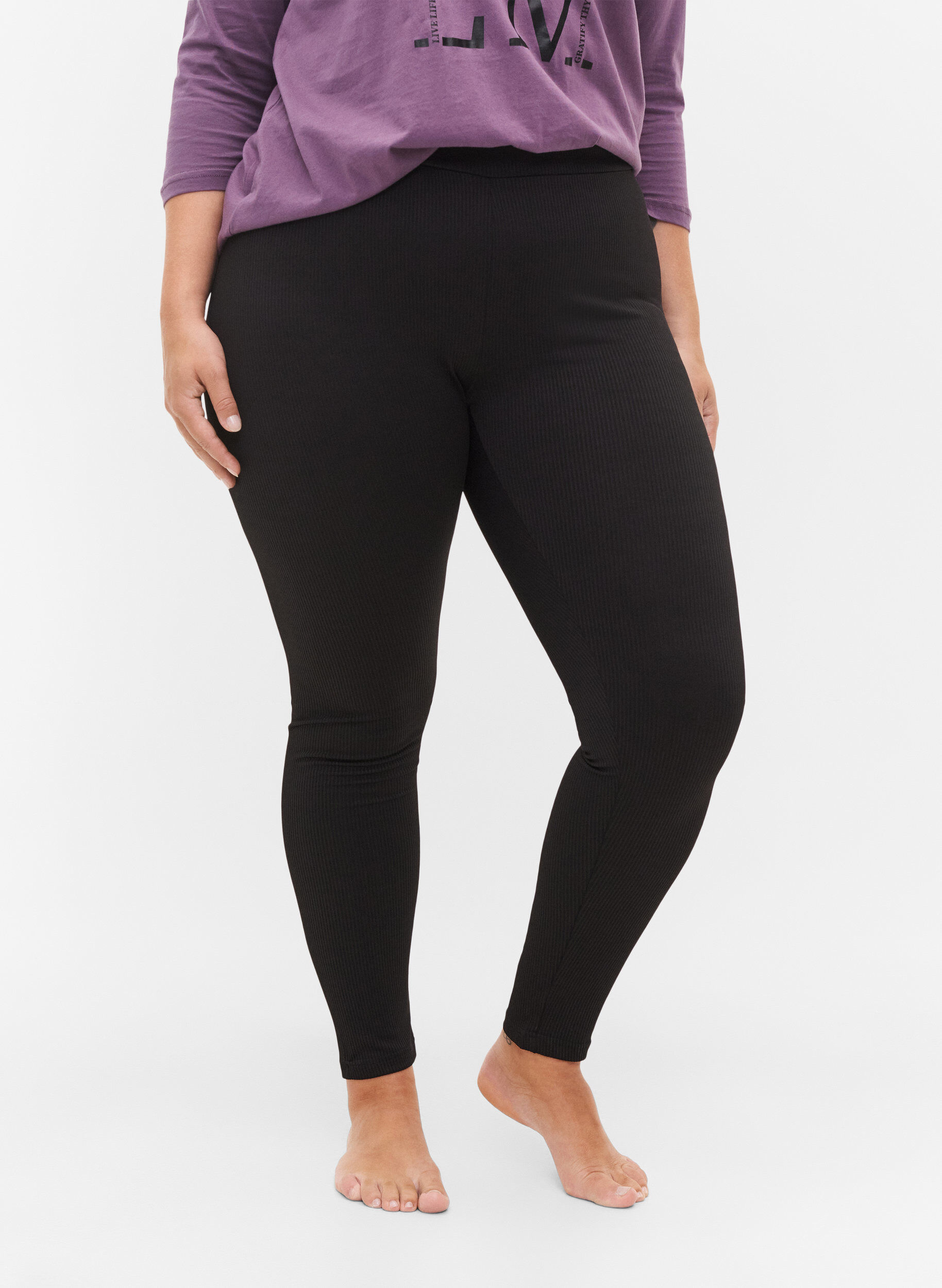 Zizzi Leggings mit Stretch Rippstruktur, Black, Model image number 2