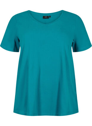 Einfarbiges basic T-Shirt aus Baumwolle, Deep Lake, Packshot image number 0