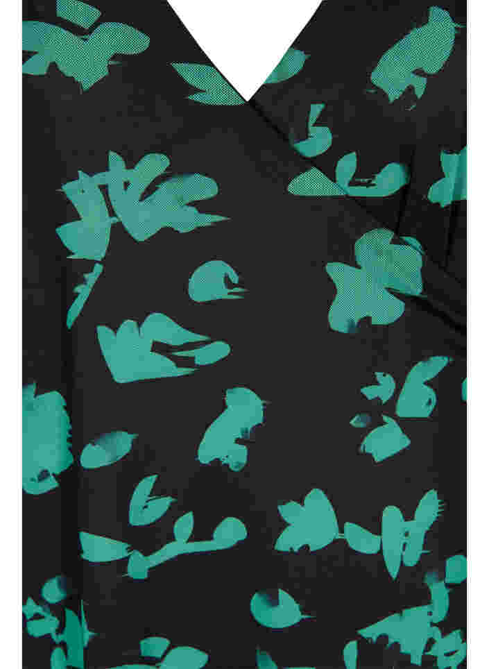 Wickelkleid mit Print aus Mesh, Black Green , Packshot image number 2