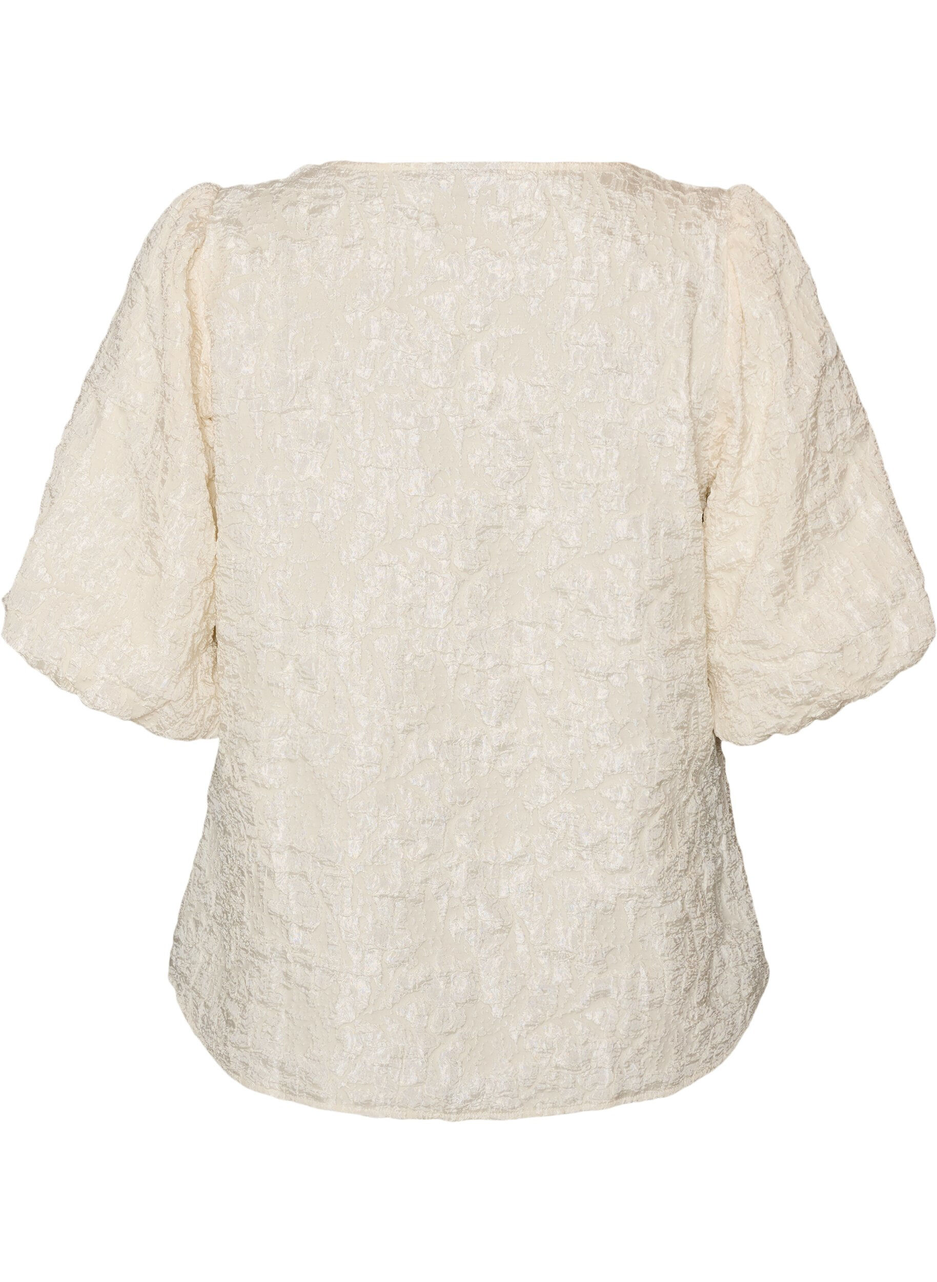 ZizziJacquardbluse mit Puff&auml;rmeln und A-Linien-Form, Vanille, Packshot image number 1