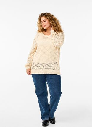 Gestrickte Bluse mit Muschelmuster - Beige - Gr. 42-64 - Zizzi 