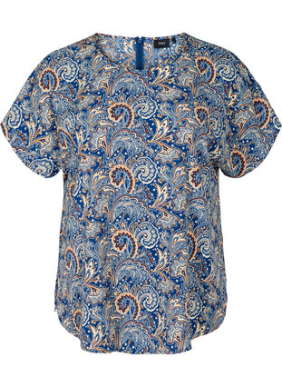 Blusenshirt mit kurzen Ärmeln, Dark Blue Paisley, Packshot image number 0