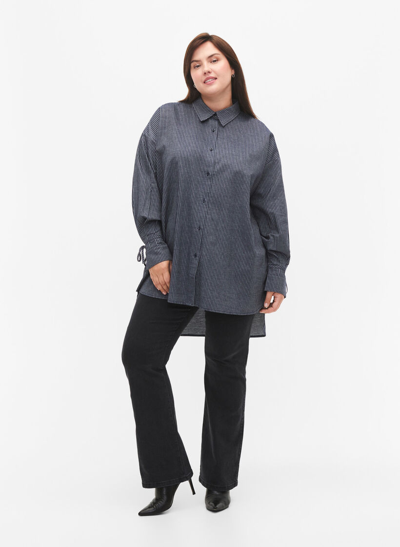 Hemd mit Bindedetail an den &Auml;rmeln, Navy Stripe, Model image number 3