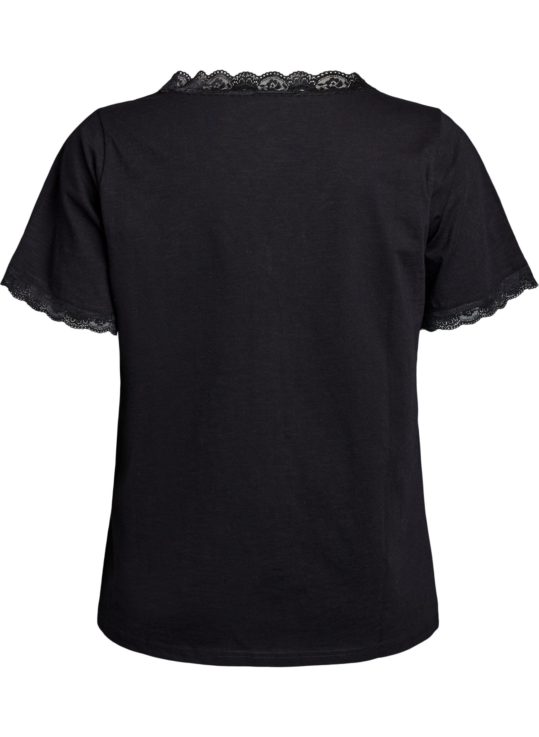 Zizzi T-Shirt mit Spitzenkante, Schwarz, Packshot image number 1
