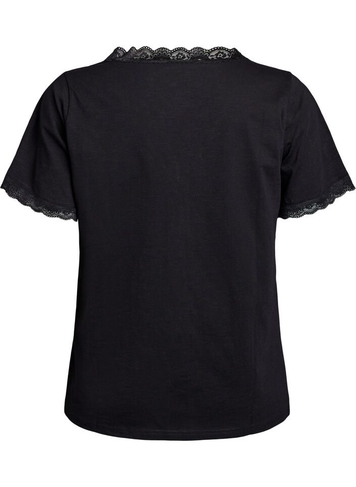 T-Shirt mit Spitzenkante, Schwarz, Packshot image number 1
