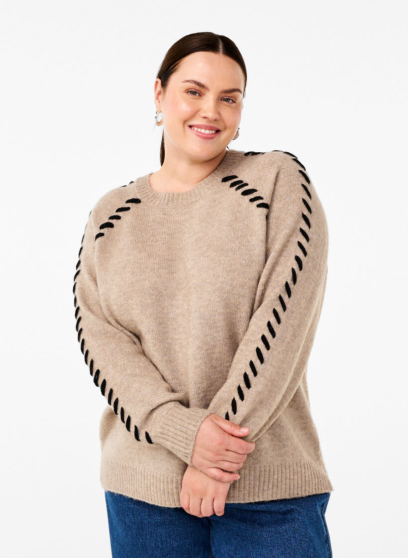 Strickbluse mit Ziernähten, Desert T.Wh.Mel.Comb, Model image number 0