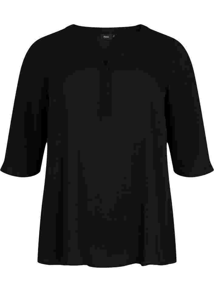 Bluse mit 3/4 Ärmeln und V-Ausschnitt, Black, Packshot image number 0