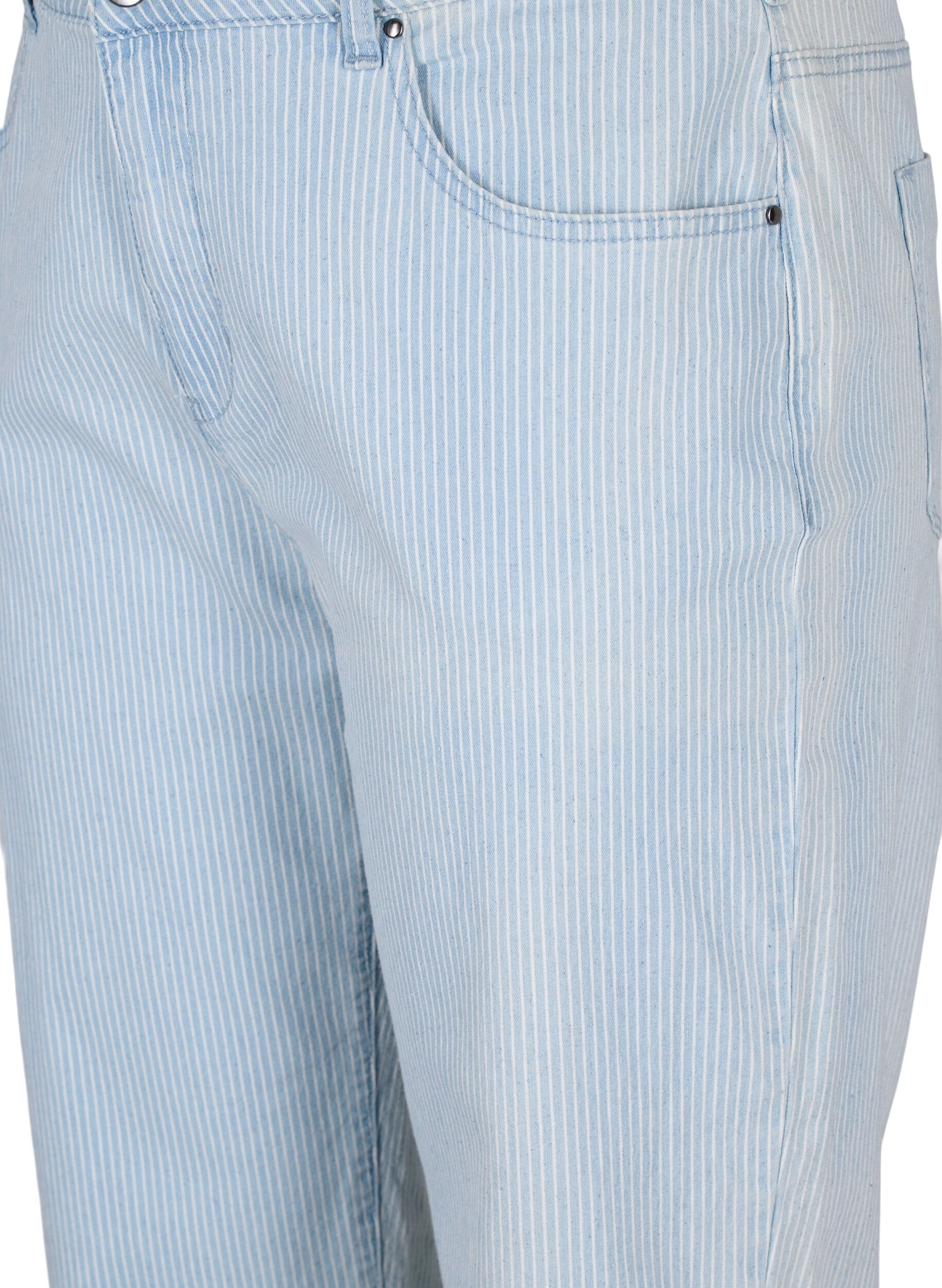 Zizzi Straight Jeans mit Kn&ouml;chell&auml;nge, Light Blue Stripe, Packshot image number 2