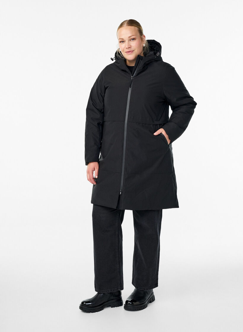 Winterjacke mit verstellbarer Taille, Schwarz, Model image number 1
