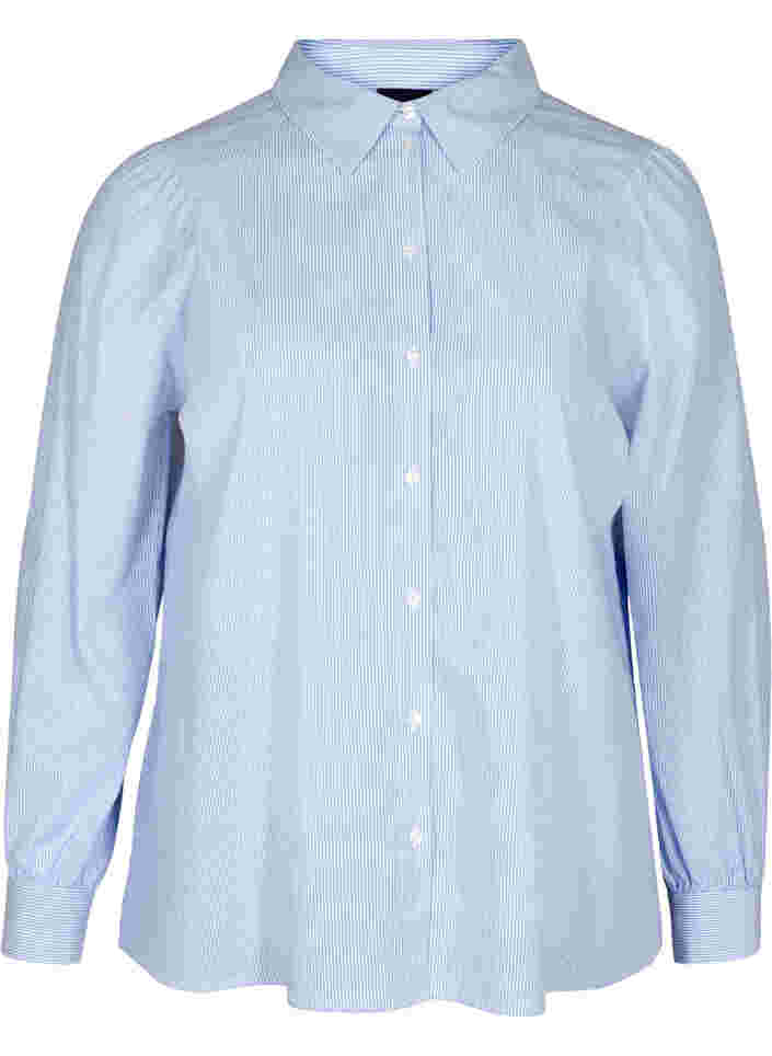 Gestreifte Bluse aus Baumwolle, White/Blue stripe, Packshot image number 0