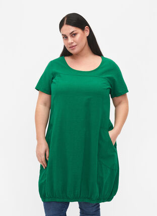 Kurzarm Kleid aus Baumwolle, Verdant Green, Model image number 0