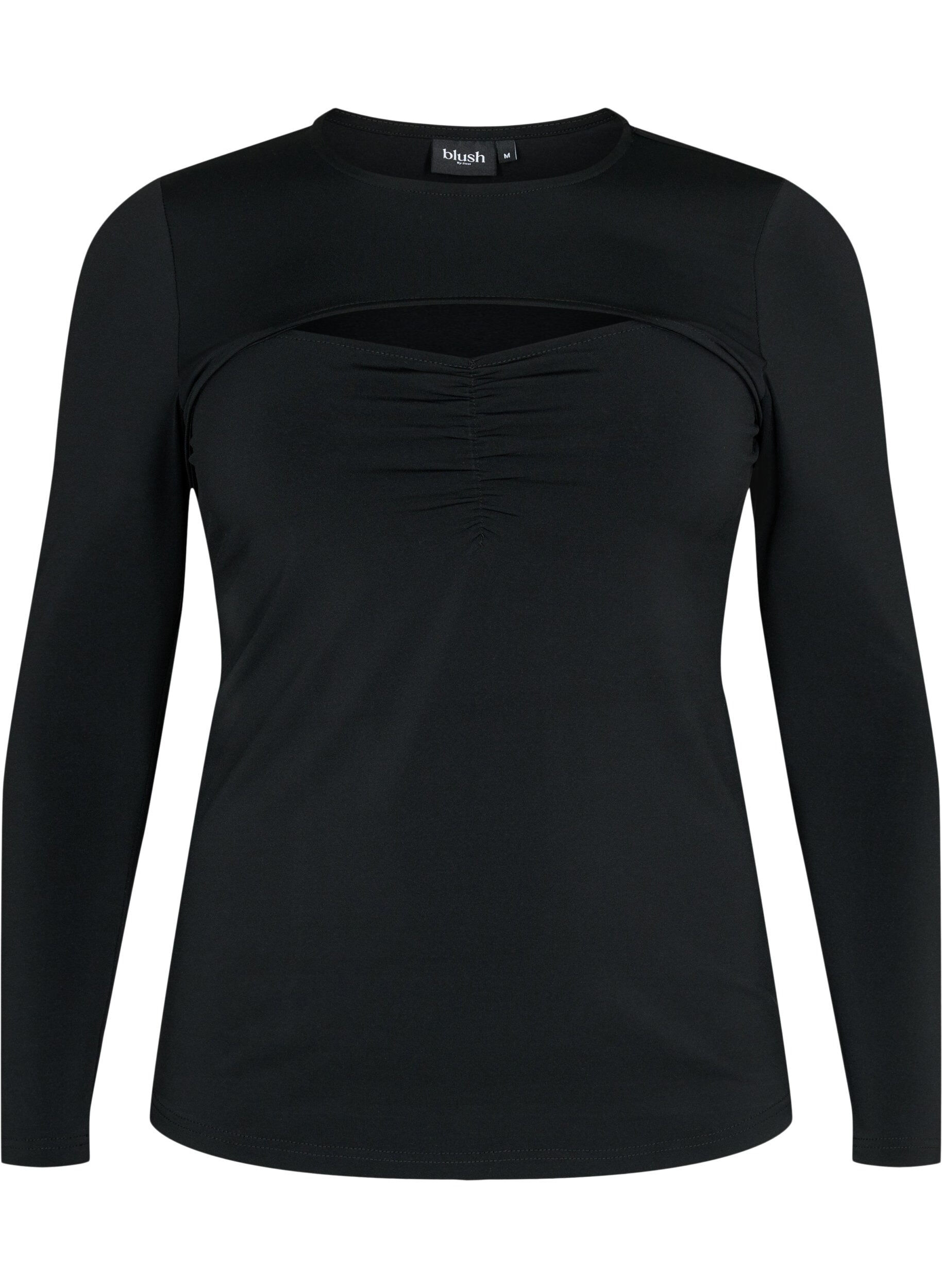 Zizzi Ausschnittbluse mit langen &Auml;rmeln, Black, Packshot image number 0