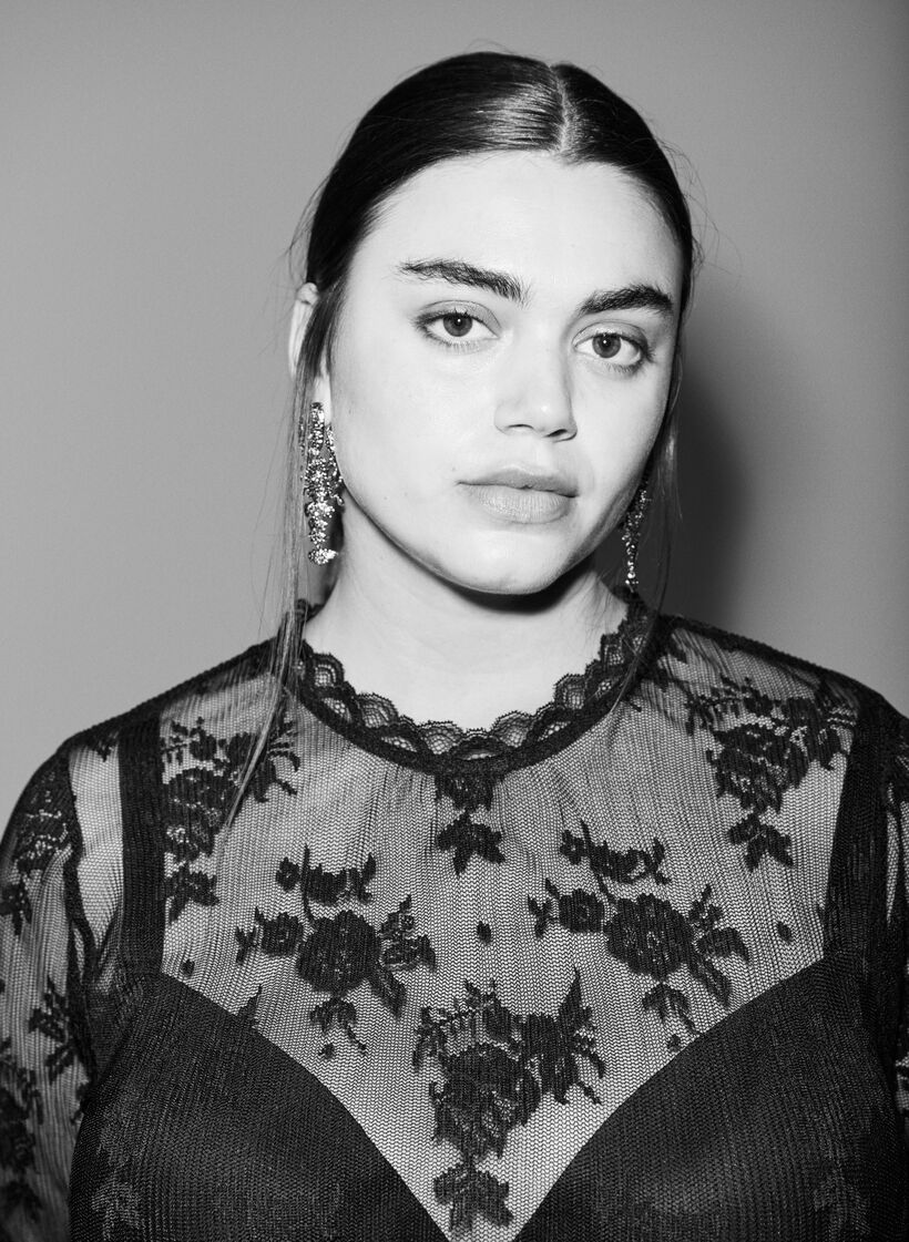 Langärmelige Bluse aus Mesh mit Spitzenmuster, Schwarz, Image image number 0